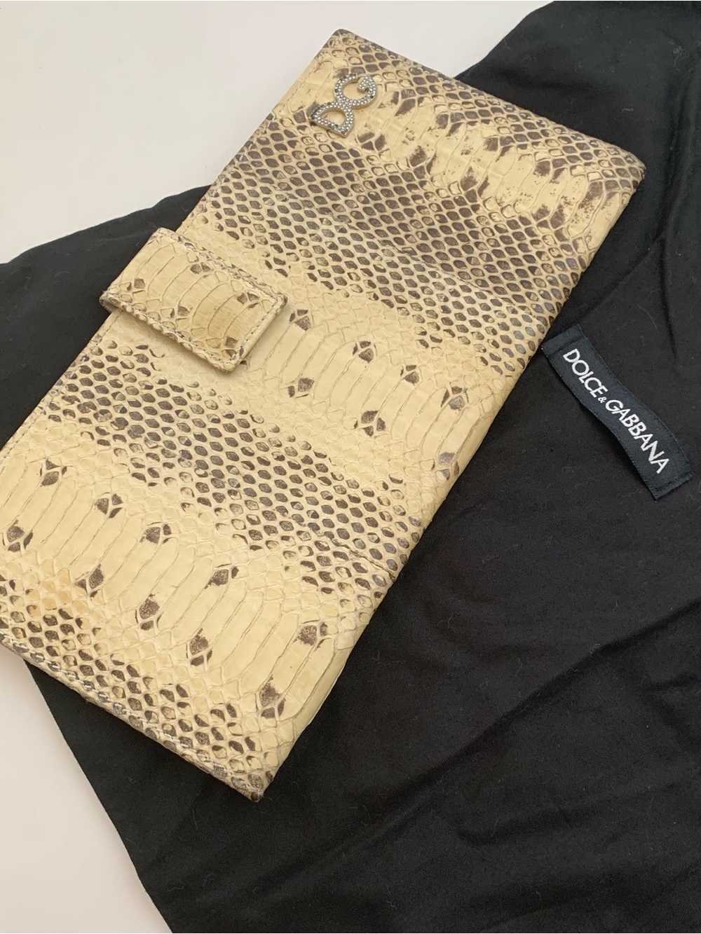 Dolce & Gabbana Beige Snake-Embossed Clutch with D&G Logo - Picture 8 of 8